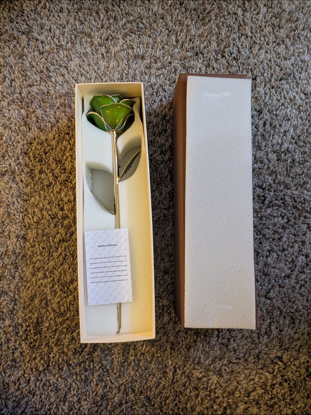 Forever Rose Green Lacquer And 24 Karat Gold Trimmed. Certificate Included.